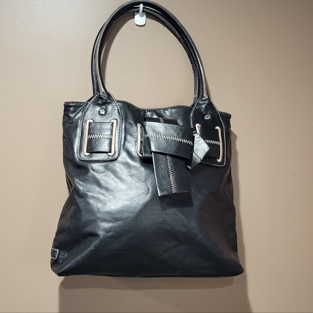 Tommy Hilfiger Black Faux Leather Triple Gusset Shoulder Bag *3/$30 Sale*